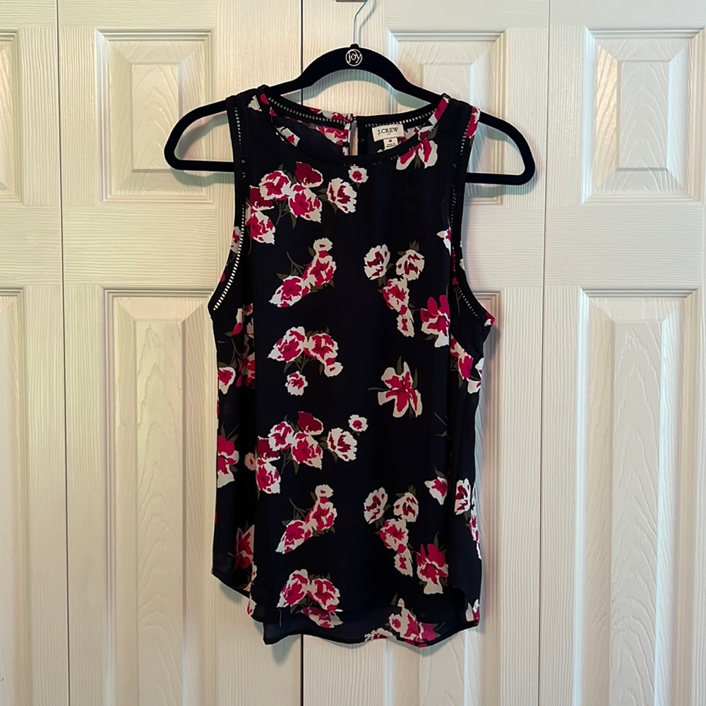 J.Crew Factory sleeveless floral print navy blouse size 8